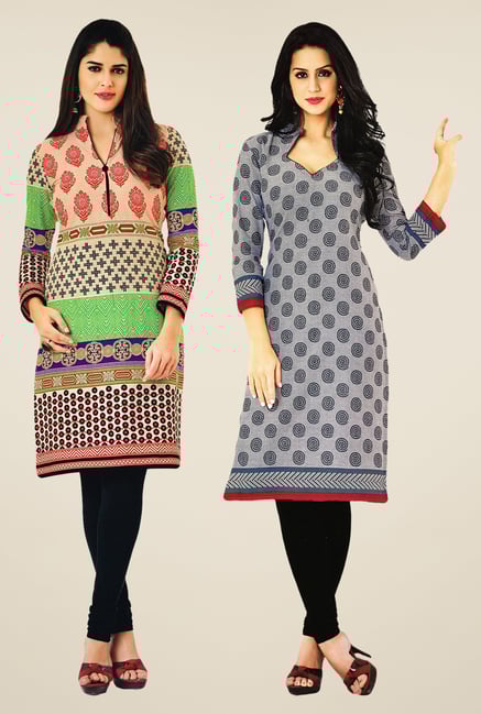 Salwar Studio Multicolor & Grey Kurtis (Pack Of 2) Salwar Studio Multicolor & Grey Kurtis (Pack Of 2)