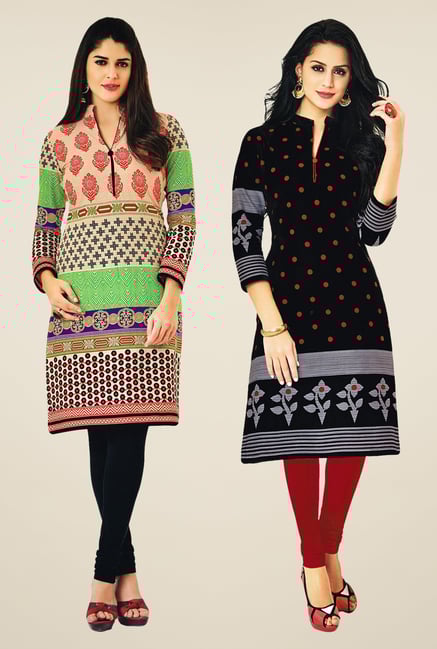 Salwar Studio Multicolor & Black Kurtis (Pack Of 2) Salwar Studio Multicolor & Black Kurtis (Pack Of 2)