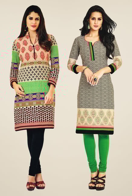 Salwar Studio Multicolor & Beige Kurtis (Pack Of 2) Salwar Studio Multicolor & Beige Kurtis (Pack Of 2)