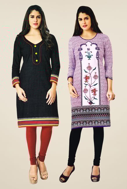 Salwar Studio Black & Purple Kurtis (Pack Of 2) Salwar Studio Black & Purple Kurtis (Pack Of 2)