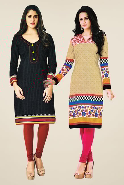 Salwar Studio Black & Beige Kurtis (Pack Of 2) Salwar Studio Black & Beige Kurtis (Pack Of 2)