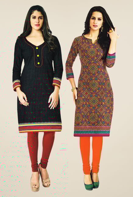 Salwar Studio Black & Multicolor Kurtis (Pack Of 2) Salwar Studio Black & Multicolor Kurtis (Pack Of 2)