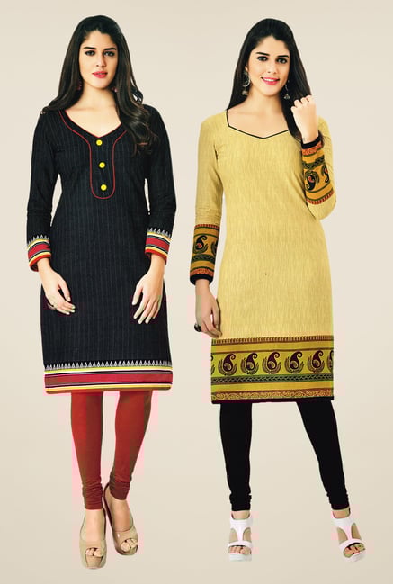 Salwar Studio Black & Beige Kurtis (Pack Of 2) Salwar Studio Black & Beige Kurtis (Pack Of 2)