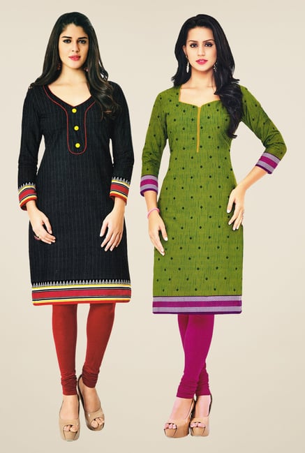 Salwar Studio Black & Green Kurtis (Pack Of 2) Salwar Studio Black & Green Kurtis (Pack Of 2)