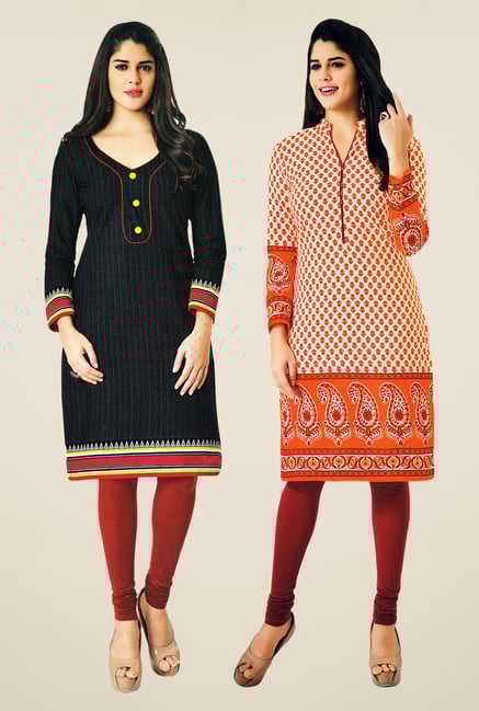 Salwar Studio Black & Orange Kurtis (Pack Of 2) Salwar Studio Black & Orange Kurtis (Pack Of 2)