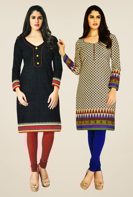 Salwar Studio Black & Beige Kurtis (Pack Of 2) Salwar Studio Black & Beige Kurtis (Pack Of 2)