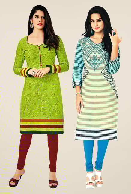 Salwar Studio Green & Blue Kurtis (Pack Of 2) Salwar Studio Green & Blue Kurtis (Pack Of 2)