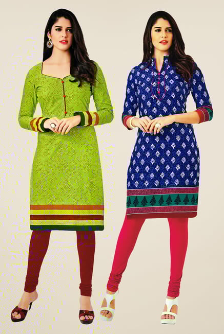Salwar Studio Green & Blue Kurtis (Pack Of 2) Salwar Studio Green & Blue Kurtis (Pack Of 2)