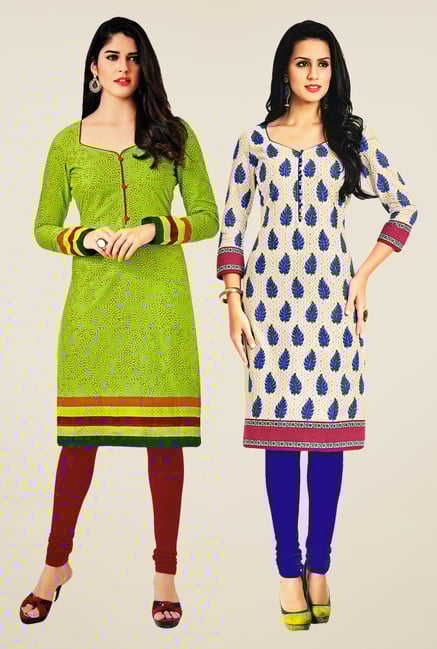 Salwar Studio Green & Cream Kurtis (Pack Of 2) Salwar Studio Green & Cream Kurtis (Pack Of 2)