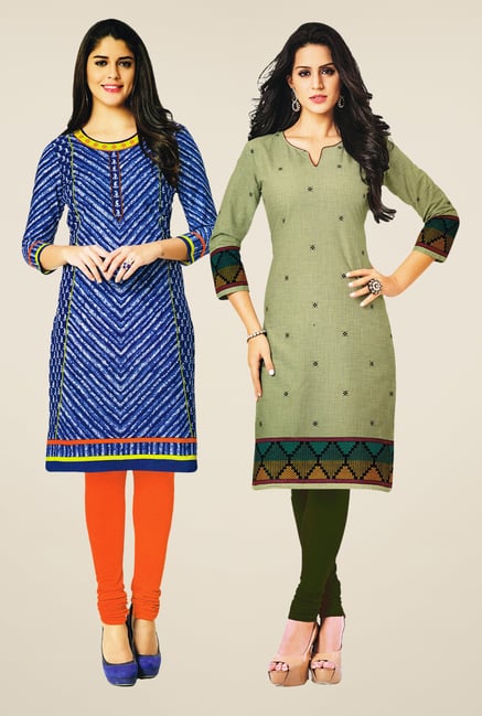 Salwar Studio Blue & Olive Kurtis (Pack Of 2) Salwar Studio Blue & Olive Kurtis (Pack Of 2)