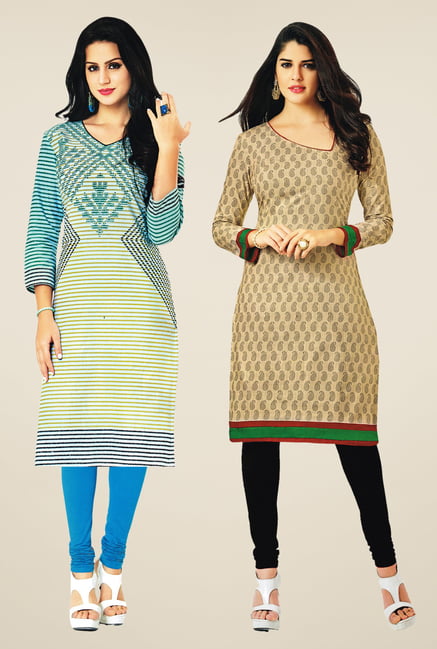 Salwar Studio Cream & Beige Kurtis (Pack Of 2) Salwar Studio Cream & Beige Kurtis (Pack Of 2)