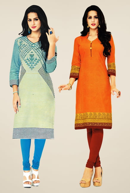 Salwar Studio Cream & Orange Kurtis (Pack Of 2) Salwar Studio Cream & Orange Kurtis (Pack Of 2)