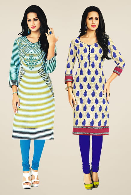 Salwar Studio Cream Kurtis (Pack Of 2) Salwar Studio Cream Kurtis (Pack Of 2)