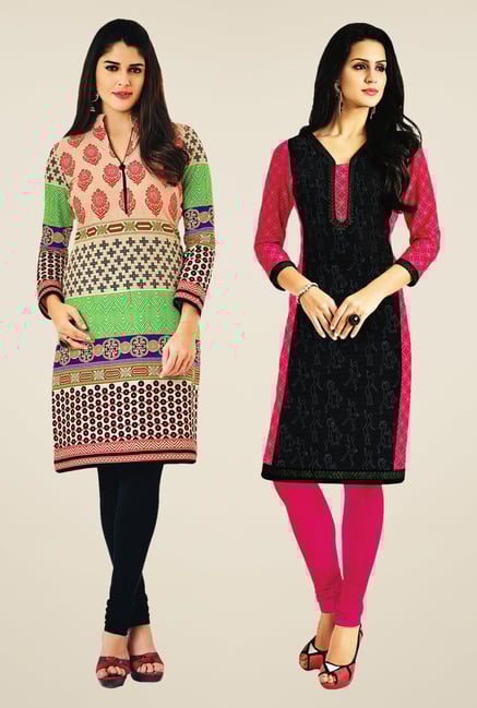 Salwar Studio Multicolor & Black Kurtis (Pack Of 2) Salwar Studio Multicolor & Black Kurtis (Pack Of 2)