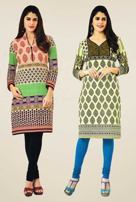 Salwar Studio Multicolor & Cream Kurtis (Pack Of 2) Salwar Studio Multicolor & Cream Kurtis (Pack Of 2)