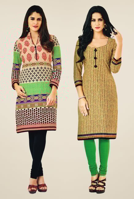 Salwar Studio Multicolor & Beige Kurtis (Pack Of 2) Salwar Studio Multicolor & Beige Kurtis (Pack Of 2)