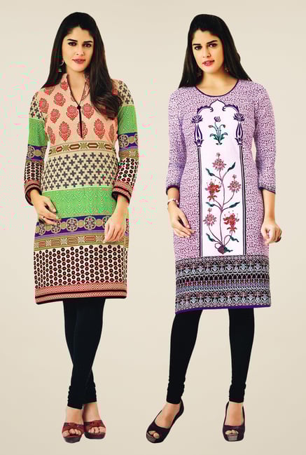 Salwar Studio Multicolor & Purple Kurtis (Pack Of 2) Salwar Studio Multicolor & Purple Kurtis (Pack Of 2)