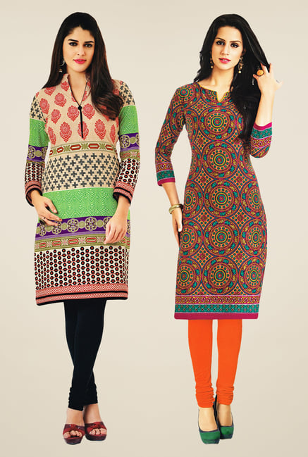 Salwar Studio Multicolor & Orange Kurtis (Pack Of 2) Salwar Studio Multicolor & Orange Kurtis (Pack Of 2)