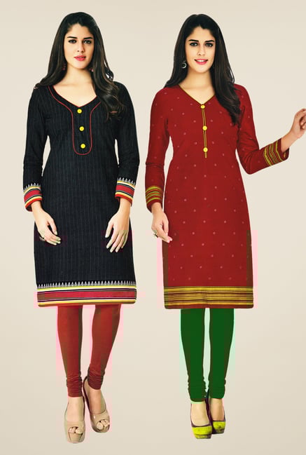 Salwar Studio Black & Maroon Kurtis (Pack Of 2) Salwar Studio Black & Maroon Kurtis (Pack Of 2)