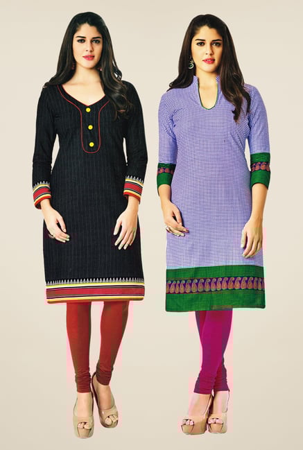 Salwar Studio Black & Blue Kurtis (Pack Of 2) Salwar Studio Black & Blue Kurtis (Pack Of 2)