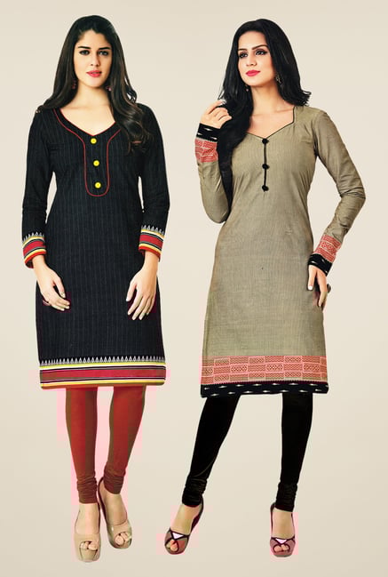 Salwar Studio Black & Grey Kurtis (Pack Of 2) Salwar Studio Black & Grey Kurtis (Pack Of 2)