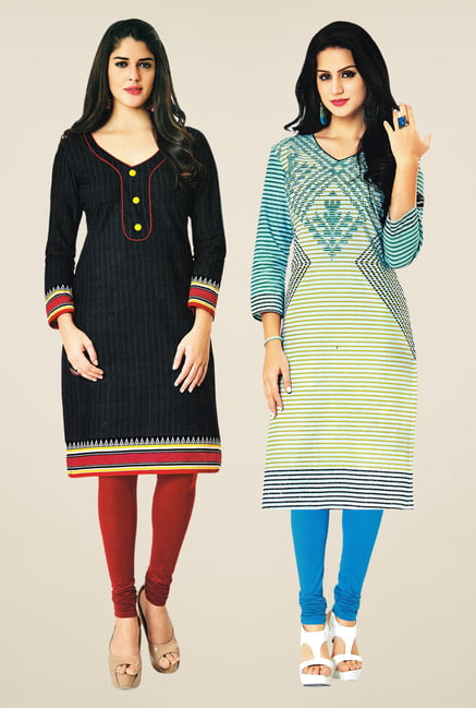 Salwar Studio Black & Cream Kurtis (Pack Of 2) Salwar Studio Black & Cream Kurtis (Pack Of 2)