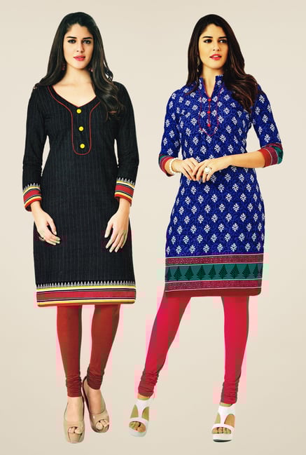 Salwar Studio Black & Blue Kurtis (Pack Of 2) Salwar Studio Black & Blue Kurtis (Pack Of 2)
