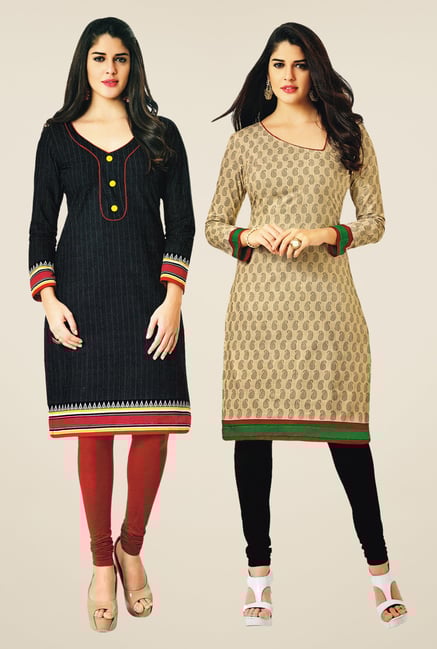 Salwar Studio Black & Beige Kurtis (Pack Of 2) Salwar Studio Black & Beige Kurtis (Pack Of 2)