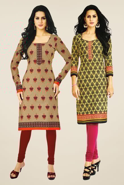 Salwar Studio Beige Kurtis (Pack Of 2) Salwar Studio Beige Kurtis (Pack Of 2)