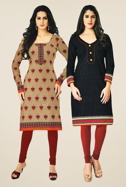 Salwar Studio Beige & Black Kurtis (Pack Of 2) Salwar Studio Beige & Black Kurtis (Pack Of 2)