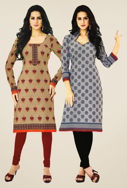 Salwar Studio Beige & Grey Kurtis (Pack Of 2) Salwar Studio Beige & Grey Kurtis (Pack Of 2)