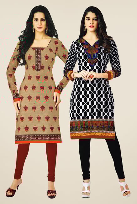 Salwar Studio Beige & Black Kurtis (Pack Of 2) Salwar Studio Beige & Black Kurtis (Pack Of 2)