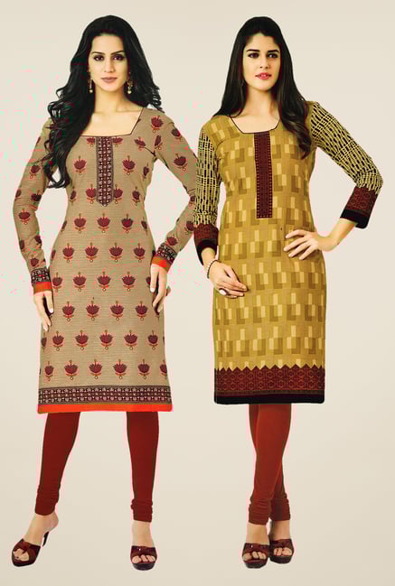 Salwar Studio Beige & Mustard Kurtis (Pack Of 2) Salwar Studio Beige & Mustard Kurtis (Pack Of 2)