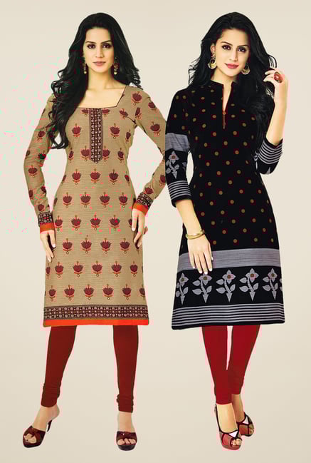 Salwar Studio Beige & Black Kurtis (Pack Of 2) Salwar Studio Beige & Black Kurtis (Pack Of 2)