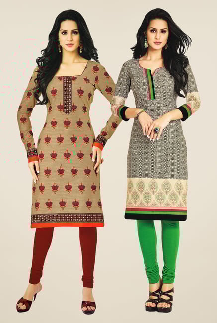 Salwar Studio Beige Kurtis (Pack Of 2) Salwar Studio Beige Kurtis (Pack Of 2)