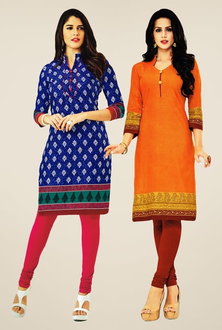 Salwar Studio Blue & Orange Kurtis (Pack Of 2) Salwar Studio Blue & Orange Kurtis (Pack Of 2)