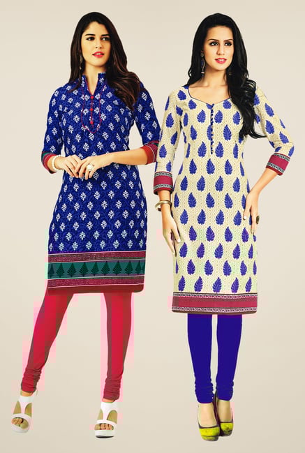 Salwar Studio Blue & Cream Kurtis (Pack Of 2) Salwar Studio Blue & Cream Kurtis (Pack Of 2)