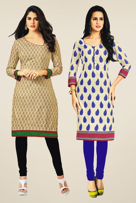 Salwar Studio Beige & Cream Kurtis (Pack Of 2) Salwar Studio Beige & Cream Kurtis (Pack Of 2)