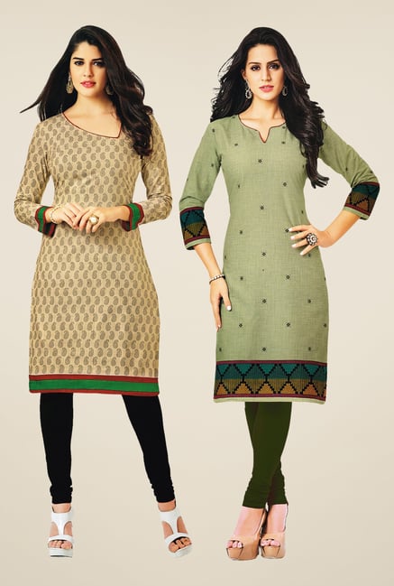 Salwar Studio Beige & Olive Kurtis (Pack Of 2) Salwar Studio Beige & Olive Kurtis (Pack Of 2)