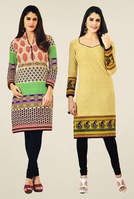 Salwar Studio Multicolor & Yellow Kurtis (Pack Of 2) Salwar Studio Multicolor & Yellow Kurtis (Pack Of 2)