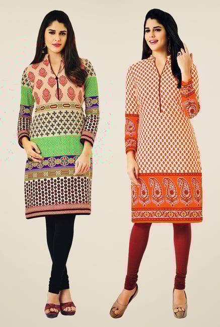 Salwar Studio Multicolor & Orange Kurtis (Pack Of 2) Salwar Studio Multicolor & Orange Kurtis (Pack Of 2)