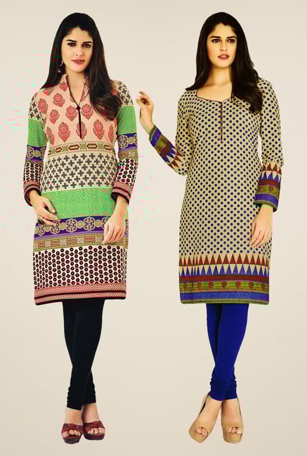 Salwar Studio Multicolor & Beige Kurtis (Pack Of 2) Salwar Studio Multicolor & Beige Kurtis (Pack Of 2)