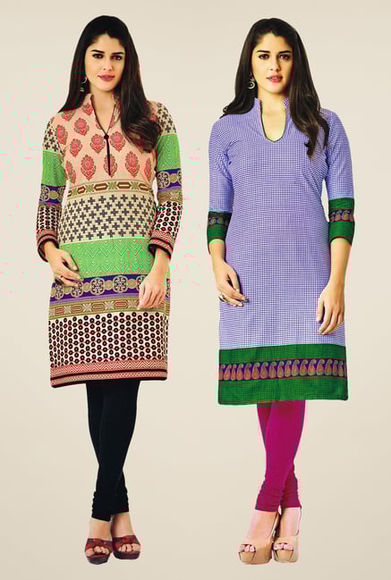 Salwar Studio Multicolor & Blue Kurtis (Pack Of 2) Salwar Studio Multicolor & Blue Kurtis (Pack Of 2)