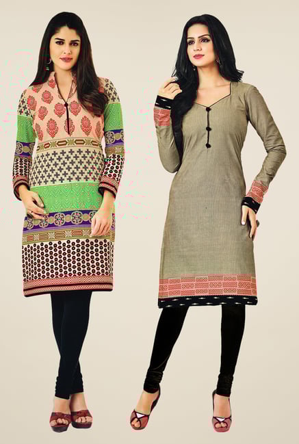 Salwar Studio Multicolor & Grey Kurtis (Pack Of 2) Salwar Studio Multicolor & Grey Kurtis (Pack Of 2)