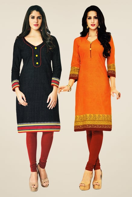 Salwar Studio Black & Orange Kurtis (Pack Of 2) Salwar Studio Black & Orange Kurtis (Pack Of 2)