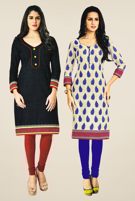 Salwar Studio Black & Beige Kurtis (Pack Of 2) Salwar Studio Black & Beige Kurtis (Pack Of 2)