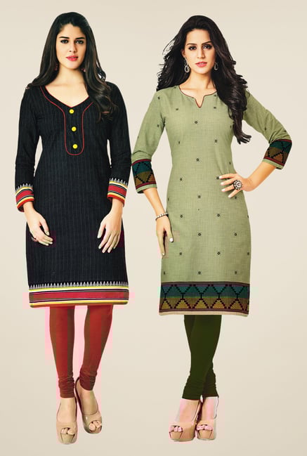 Salwar Studio Black & Olive Kurtis (Pack Of 2) Salwar Studio Black & Olive Kurtis (Pack Of 2)