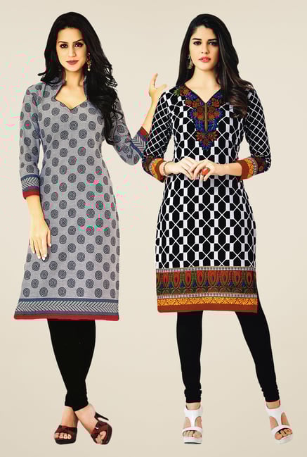Salwar Studio Grey & Black Kurtis (Pack Of 2) Salwar Studio Grey & Black Kurtis (Pack Of 2)