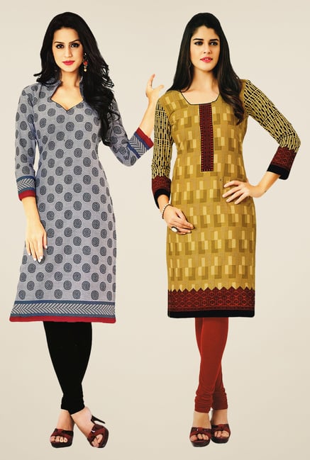Salwar Studio Grey & Mustard Kurtis (Pack Of 2) Salwar Studio Grey & Mustard Kurtis (Pack Of 2)