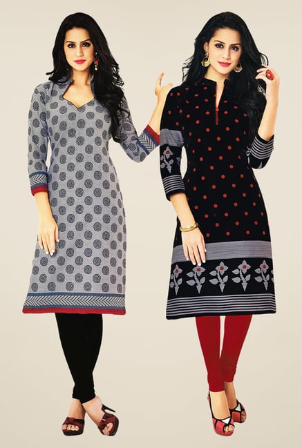 Salwar Studio Grey & Black Kurtis (Pack Of 2) Salwar Studio Grey & Black Kurtis (Pack Of 2)